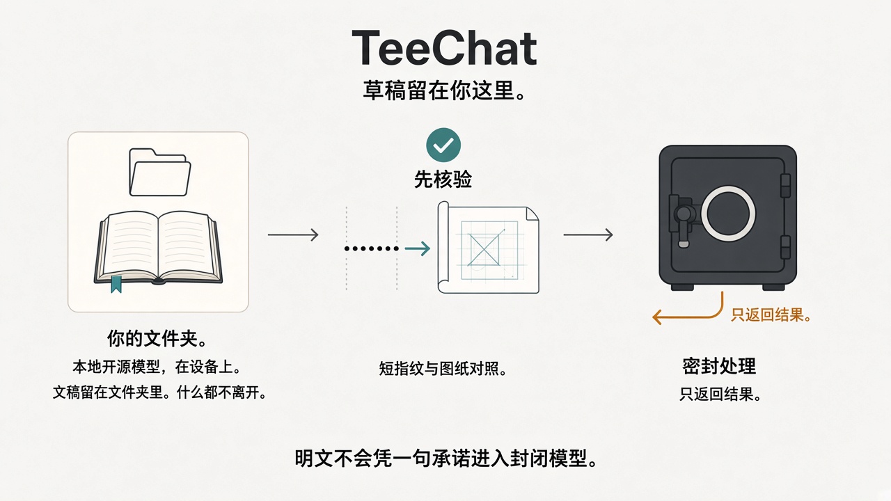 草稿留在你的文件夹;先核验,再密封处理,只返回结果
