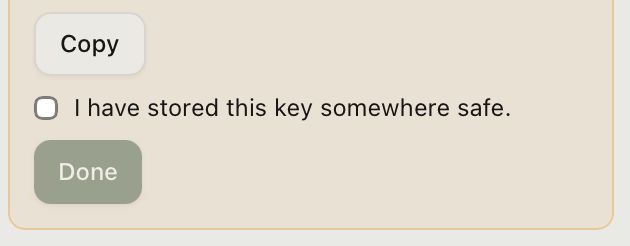 TeeChat: the full API key is shown only once — copy and save it
